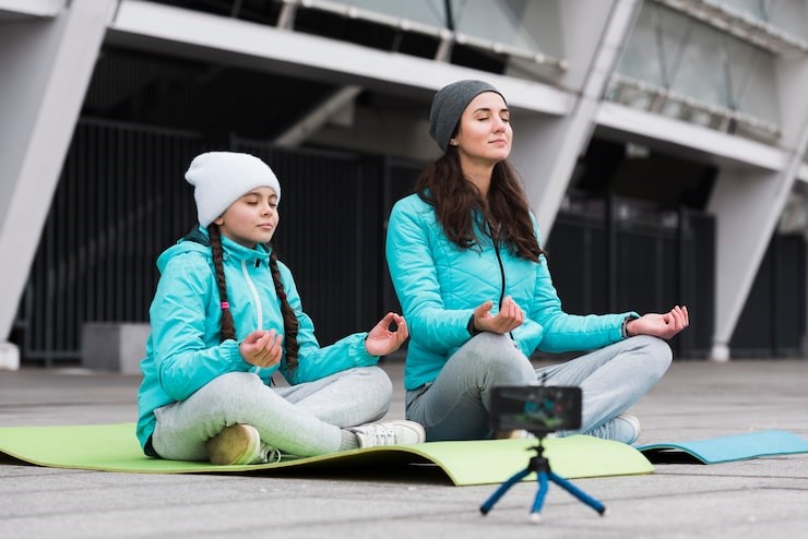 Participants attending a live meditation class in Las Vegas