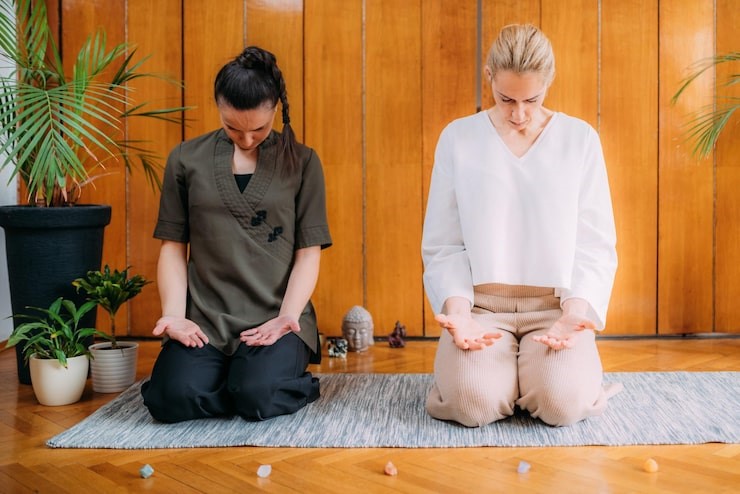 Students participating in a guided meditation course in Nevada